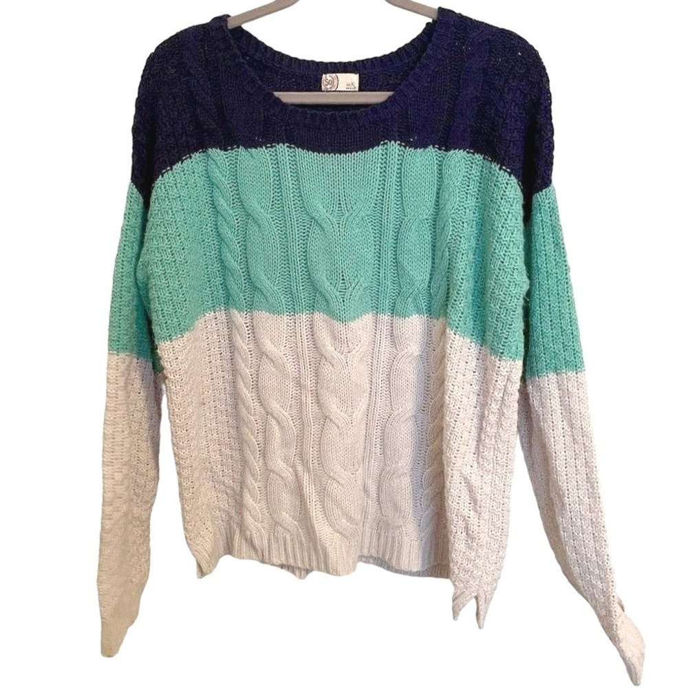 SO CHUNKY‎ KNIT SWEATER SIZE XLARGE COLOR BLOCK CABLE BASKET KNIT COMBO